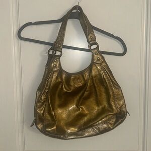 Coach Metallic Gold Shouler Bag with Blue 3 Pocket Interior